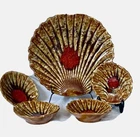 VTG McCoy Pottery Drip ware Seashell Platter & 4 Matching Bowls USA #901 & 902