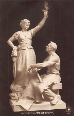 Sculpture Arbeit Kroent by Martin Goetze Woman Raising Bay Leaves postcard