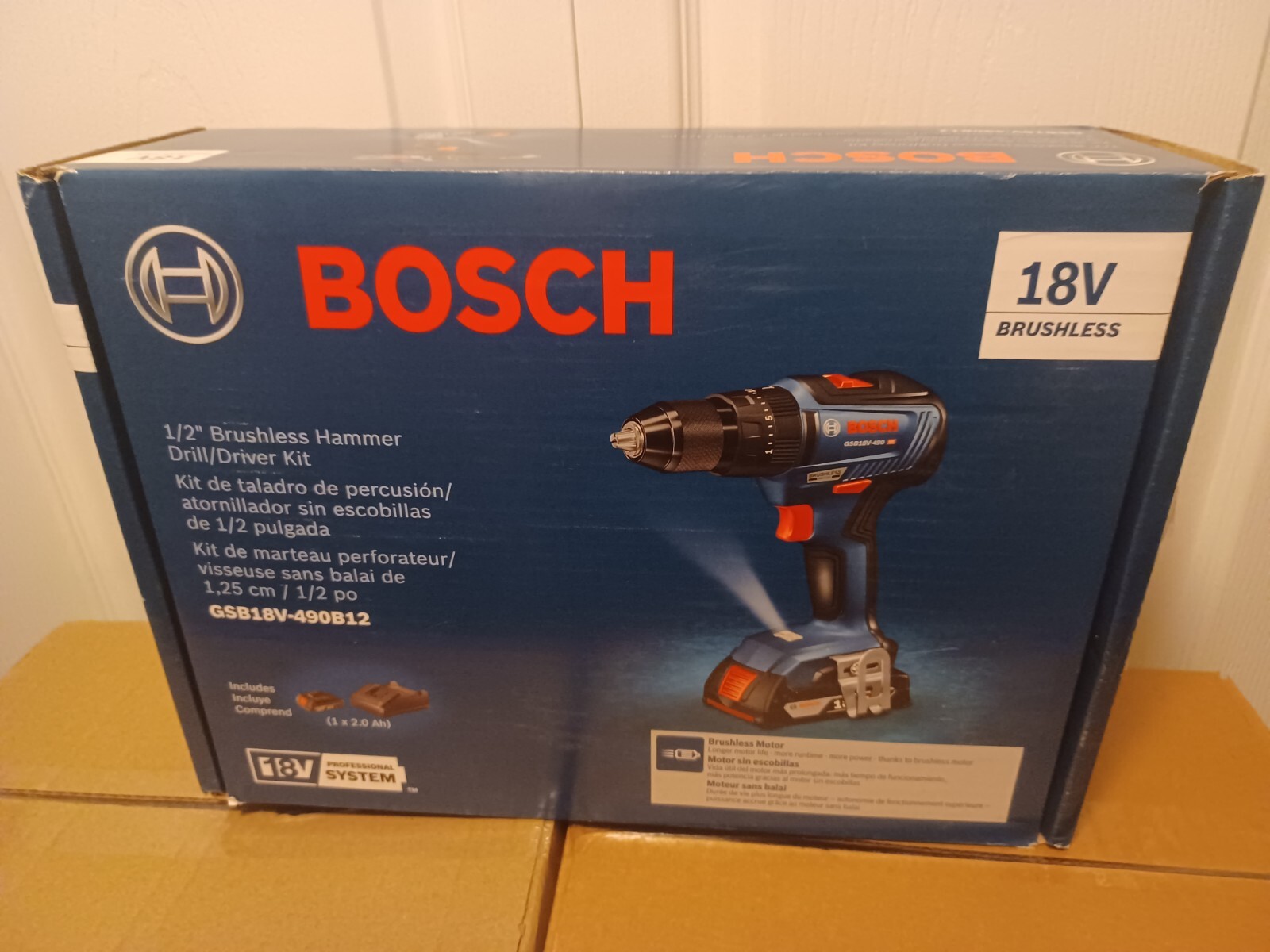 Bosch GSB18V490B12 18V EC BL LiIon 1/2" Hammer Drill Driver Kit (2 Ah