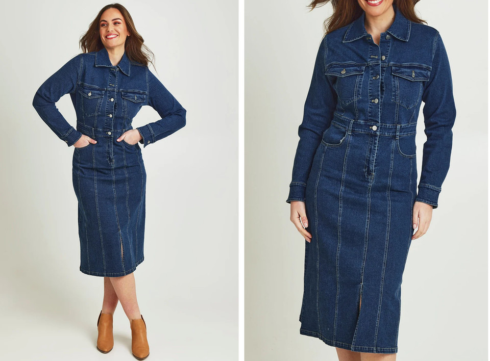 BOHO BIRD  midi Dream Big Denim Dress - Darkdenim size 12