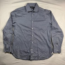 John Varvatos USA Slim Fit Dress Shirt Men's 15.5 32/33 Blue Gingham Long Sleeve