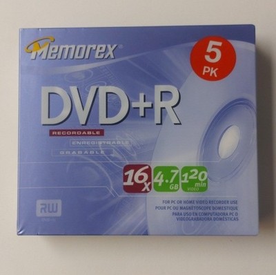5 Pack Memorex 16X 4.7GB 120 Minute DVD+R Factory Sealed RW