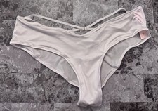 NWT VICTORIA'S SECRET L GRAY STONE SATIN SMOOTH STRAPPY HIGH LEG CHEEKY PANTIES