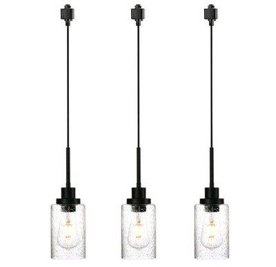 H-Type Track Pendant Lighting, 3-Pack Black Ceiling Lights Fixtures Seeded Glass
