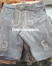 Authentic Bavarian Lederhosen Men Genuine Suede Leather Shorts Oktoberfest