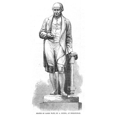 Statue von James Watt in Birmingham - antiker Druck 1868