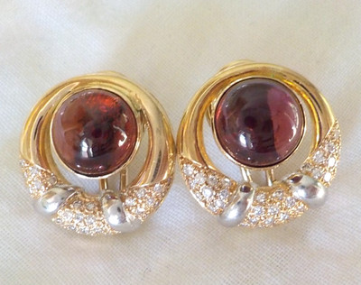 Schwere 14k Gelbgold Rhodolith Granat Diamant Ohrringe - 12,8 gms, 0,75 Zoll