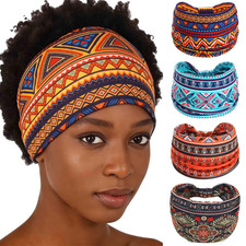 African Print Headbands Wide Stretch Headwrap Turban Knotted Non Slip Hairbands