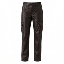 AE Stretch High-Waisted Vegan Leather Straight Cargo Pant Size 2 Regular Brown