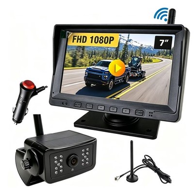 1080P Wireless Magnetic Solar Backup Camera 7'' DVR Monitor For Pickup Truck RV