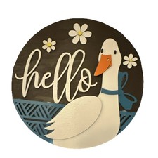 Round Painted Wood "Hello" Sign Floral Animals Decorative Wall Plaque