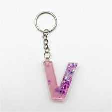 Handcrafted Pink Glitter Resin Letter V Keychain
