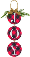 Christmas Decoration JOY Wall Sign, Buffalo Check Plaid Wreath for Front Door Ru