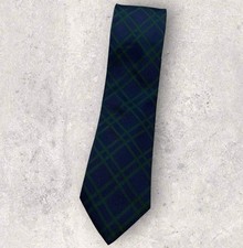 BREUER Silk Tie ITALY XL Navy Green Tartan W:3.2" EUC