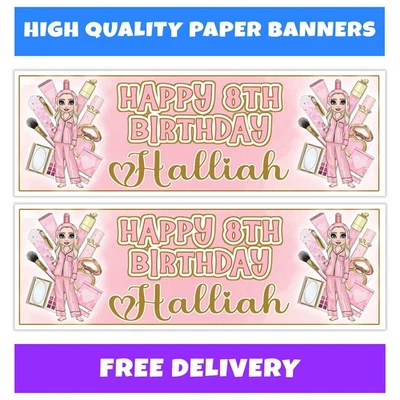 P LOUISE Personalised Birthday Banners 2x Banner - Makeup Banners - Girl Theme 2