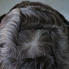 Mens Toupee Human Hair Replacement System Hairpiece 0.03 Ultra Thin Skin 1B20
