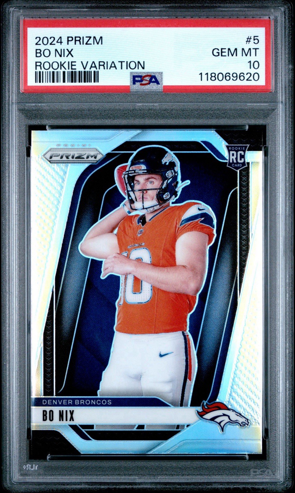 2024 Panini Prizm #5 - Bo Nix Rookie Variation Silver PSA 10 GEM MINT