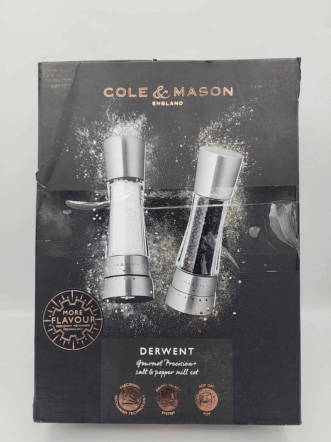 Cole & Mason Derwent Stainless Steel Salt & Pepper Grinder Set - NEW - Open Box