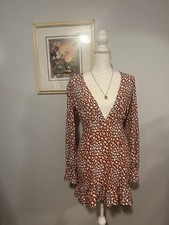 NEW Nasty Gal Womens Ruffle Hem Animal Print Mini Dress.Long Sleeve Size 2