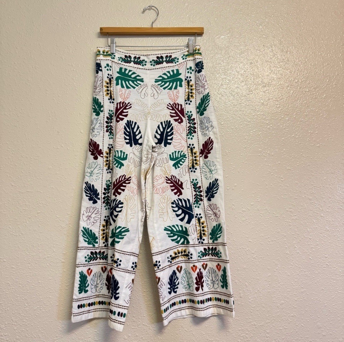 Zara Basic Embroidered Leaf Print Cotton Linen Pa… - image 1