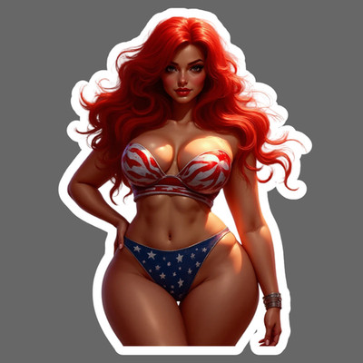 Pinup Girl Sticker Vinyl Decal Redhead American Flag Bikini Thick Curvy