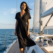 NWT Z Supply Maryn black faux wrap side slit Midi Dress elastic waist ties S