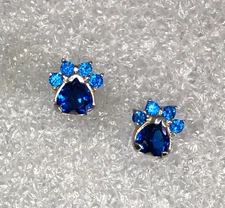 Sterling Silver Dog Paw Print Stud Earrings 925 JTV Lab Created Blue Spinel 7624