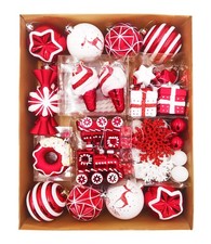 Christmas Tree Ball Ornaments Set, 70 ct Classical Red White Candy Train Them...
