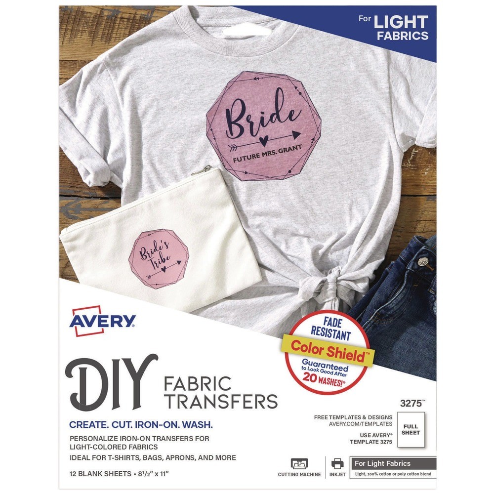 Avery 3275 8,5 x 11 Тканевые трансферы — белые (12 шт.) Новинка