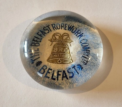 Scarce vintage/antique B.R.Co Belfast Ropework Company Ltd cut glass paperweight