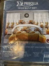Priscilla 7PCS Quilt Set, Sheet, Curtains, Pillow Case, King sized bed, Cotton