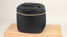 Victoria's Secret Black Faux Leather Travel Train Case Makeup Bag Striped