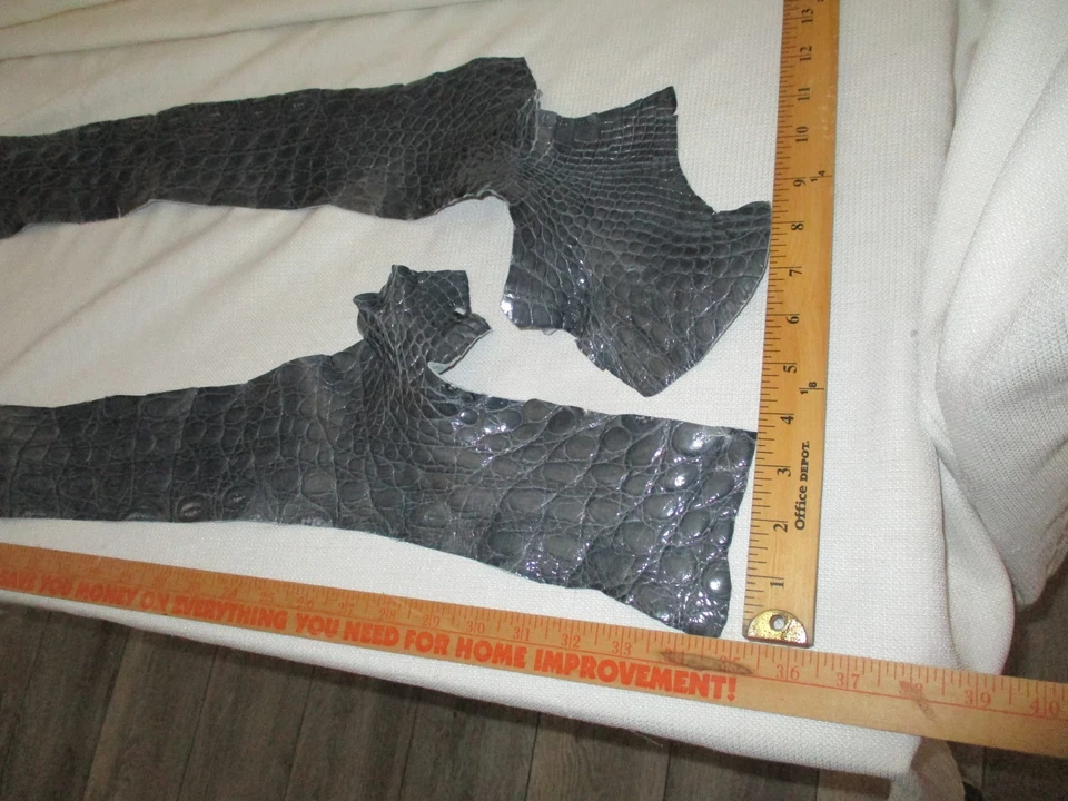 Genuine exotic gray HIDE SKIN grey partial CROCODILE flank side x2  accessories - Image 2 of 4