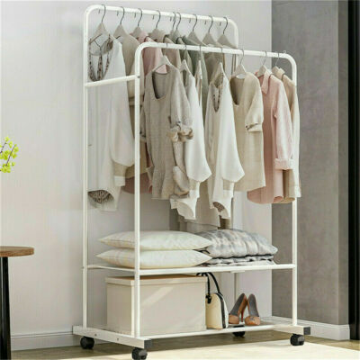 Heavy Duty Deluxe Double-Rail Garment Rack w/ Tier Shoe