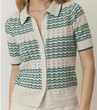 MARINE LAYER Women's NOWT Piper Stripe Pointelle Stitch Button-Up Shirt Size XS