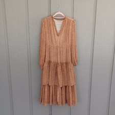 Bytimo Chiffon Tiered Sundrop Dress SZ M Women Long Sleeve Ruffle Boho Romantic