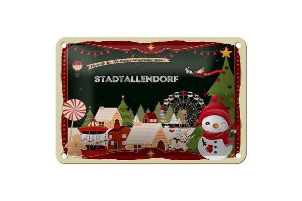 Blechschild Weihnachten GrüßE Aus Stadtallendorf Geschenk Deko 18X12 Cm-image