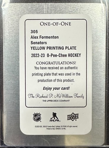 2022-23 OPC O-PEE-CHEE HOCKEY ALEX FORMENTON YELLOW RETRO PRINTING PLATE 1/1#305 - Picture 2 of 2