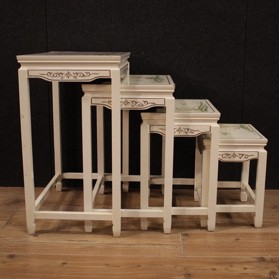 Cuatro mesas de centro entrelazadas muebles franceses madera lacada siglo XX Foto 3 de 4