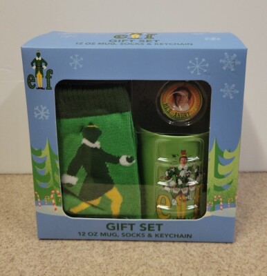 Buddy the Elf Gift Set Will Ferrell 12oz Coffee Mug, Crew Socks, & Keychain New 