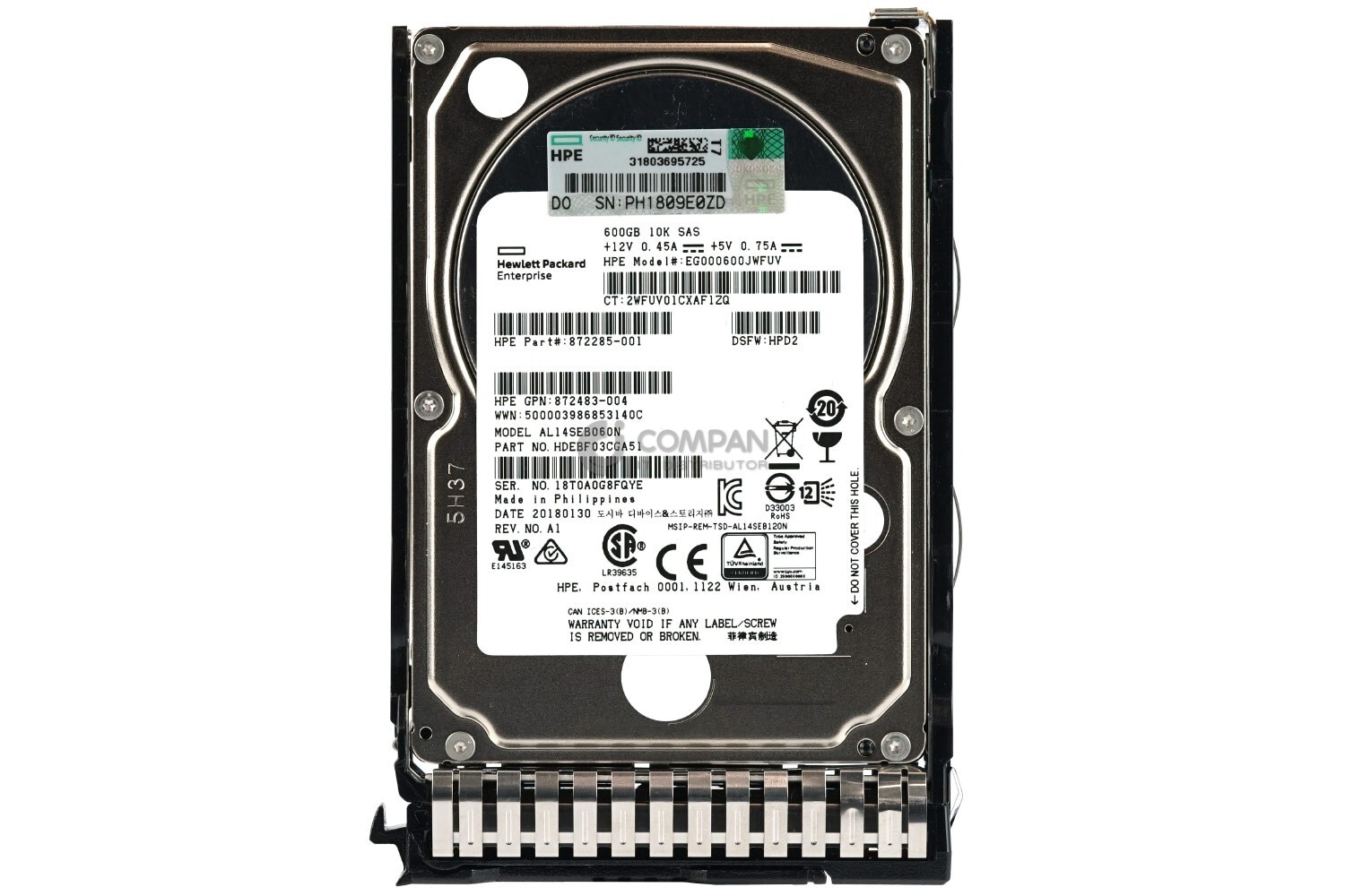 872736-001 HP HARD DRIVE 600GB 10K 12G SAS SC DS 2.5 SFF 872483 