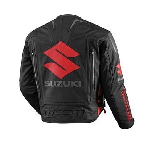 SUZUKI BLACK JACKET MOTORCYLE LEATHER JACKETS MOTORBIKE COWHIDE LEATHER BIKERS - Image 2 of 4