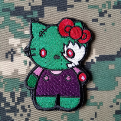Cartoon Hello Kitty Zombie Cat Hook Loop Patch Embroidered Tactical Ops Badge 