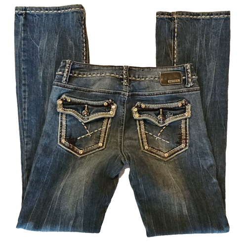 Petrol Bootcut Jeans Damen 26 dicke Nähte Low Rise Pattentasche Denim 26x34 - Bild 2 von 16
