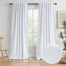 Linen White Sliding Door Curtains 102 Inches Long, 100 Blackout Linen Look Pati