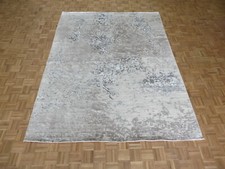 9'1 x 12'3 Hand Knotted Modern Abstract Gray Oriental Rug With Silk G9101