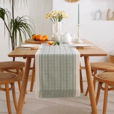 Enova Home Modern Polyester Farmhouse Table Runner with Tassel for Dinning Table