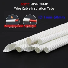White 600°C HIGH TEMP Fiberglass Sleeving Wire Cable Insulation Tube ID 1-50mm