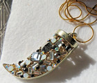 & New Gold Tn Chain 18" L Necklace Tooth Shape Hollow Pave Stone Pendant 2.5"