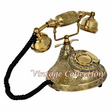 Antique Brass Handset Phone Handheld Telephone Rotary Dial Vintage Home Decor